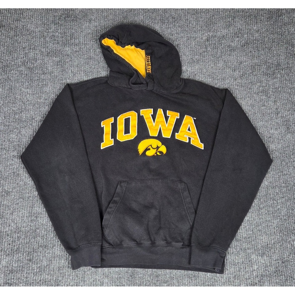 Old Varsity Brand Iowa Hawkeyes Black Yellow Hoodie Mens Sweatshirt(no size tag)